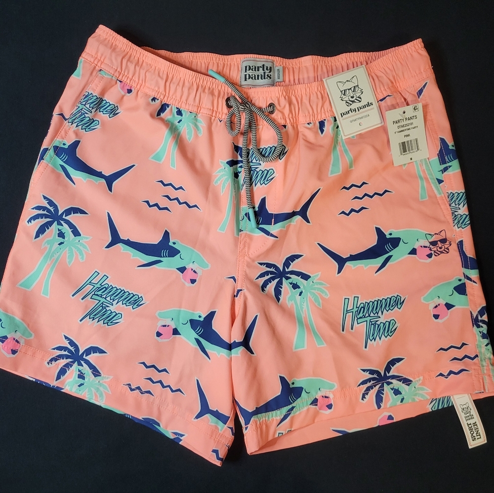 Mens "Party Pants" Pink Bathing Suit 5" Inseam